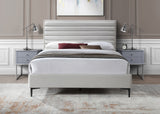 Hunter Contemporary Linen Textured Fabric Bed with Deep Tufted Headboard and Matte Black Legs
