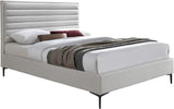 Hunter Contemporary Linen Textured Fabric Bed with Deep Tufted Headboard and Matte Black Legs