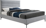 Hunter Contemporary Linen Textured Fabric Bed with Deep Tufted Headboard and Matte Black Legs