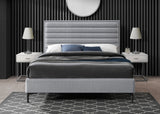 Hunter Contemporary Linen Textured Fabric Bed with Deep Tufted Headboard and Matte Black Legs