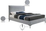 Hunter Contemporary Linen Textured Fabric Bed with Deep Tufted Headboard and Matte Black Legs