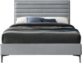 Hunter Contemporary Linen Textured Fabric Bed with Deep Tufted Headboard and Matte Black Legs