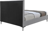 Hunter Contemporary Linen Textured Fabric Bed with Deep Tufted Headboard and Matte Black Legs