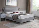 Hunter Contemporary Linen Textured Fabric Bed with Deep Tufted Headboard and Matte Black Legs