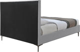 Hunter Contemporary Linen Textured Fabric Bed with Deep Tufted Headboard and Matte Black Legs