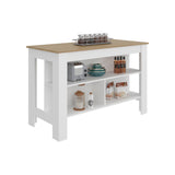 Cala Wide Kitchen Island with Spacious Tabletop, Three Open Storage Shelves, Four Sturdy Legs and Comfortable Meal Prep Workstation