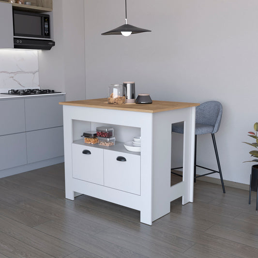 TUHOME Arlet Kitchen Island with Spacious Two-Door Cabinet Storage, Open Utility Shelf, Functional Workstation Surface, Versatile Organization Design for Modern Homes, Ideal for Enhancing Everyday Kitchen Efficiency