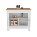 TUHOME Arlet Kitchen Island with Spacious Two-Door Cabinet Storage, Open Utility Shelf, Functional Workstation Surface, Versatile Organization Design for Modern Homes, Ideal for Enhancing Everyday Kitchen Efficiency