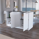 Juniper Kitchen Island with Large Prep and Serving Top, Double-Door Cabinet with Interior Shelves, Dual Open Storage Shelves and Modern Space-Saving Design for Enhanced Organization, Meal Preparation and Everyday Kitchen Efficiency