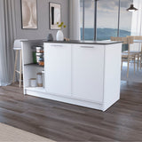 Juniper Kitchen Island with Large Prep and Serving Top, Double-Door Cabinet with Interior Shelves, Dual Open Storage Shelves and Modern Space-Saving Design for Enhanced Organization, Meal Preparation and Everyday Kitchen Efficiency