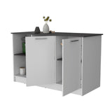 Juniper Kitchen Island with Large Prep and Serving Top, Double-Door Cabinet with Interior Shelves, Dual Open Storage Shelves and Modern Space-Saving Design for Enhanced Organization, Meal Preparation and Everyday Kitchen Efficiency