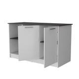 Juniper Kitchen Island with Large Prep and Serving Top, Double-Door Cabinet with Interior Shelves, Dual Open Storage Shelves and Modern Space-Saving Design for Enhanced Organization, Meal Preparation and Everyday Kitchen Efficiency