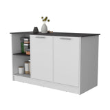 Juniper Kitchen Island with Large Prep and Serving Top, Double-Door Cabinet with Interior Shelves, Dual Open Storage Shelves and Modern Space-Saving Design for Enhanced Organization, Meal Preparation and Everyday Kitchen Efficiency
