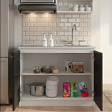 TUHOME Napoles Utility Sink Cabinet with Integrated Steel Sink, Double Door Storage, Interior Shelf and Durable Aluminum Countertop Offering Practical Organization and Functional Workspace.