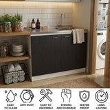 TUHOME Napoles Utility Sink Cabinet with Integrated Steel Sink, Double Door Storage, Interior Shelf and Durable Aluminum Countertop Offering Practical Organization and Functional Workspace.