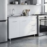 Ferretti Utility Sink Base Cabinet with Stainless Steel Countertop, Three Storage Drawers, Double-Door Cabinet and Integrated Faucet Opening for Modern Kitchen Organization, Prep Convenience and Functional Home Utility