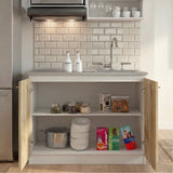 TUHOME Napoles Utility Sink Cabinet with Integrated Steel Sink, Double Door Storage, Interior Shelf and Durable Aluminum Countertop Offering Practical Organization and Functional Workspace.