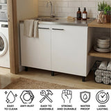 Tuhome Napoles Utility Sink with Cabinet, Stainless Steel Countertop, Interior Storage Shelf, Wide Dual-Door Base Cabinet, Modern Multi-Purpose Laundry and Kitchen Utility Station for Home Organization