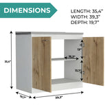TUHOME Napoles Utility Sink Cabinet with Integrated Steel Sink, Double Door Storage, Interior Shelf and Durable Aluminum Countertop Offering Practical Organization and Functional Workspace.