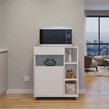 Kaito Microwave Cart and Cabinet, Freestanding Compact Sideboard with One Door Cabinet, Appliance Surface, Three Side Open Shelves and One Open Upper Shelf