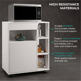 Kaito Microwave Cart and Cabinet, Freestanding Compact Sideboard with One Door Cabinet, Appliance Surface, Three Side Open Shelves and One Open Upper Shelf