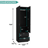 Vico 76-Inch High Armoire Wardrobe Closet with Double Door Cabinet, Two Spacious Drawers, Internal Shelf, Hanging Rod, Multi-Section Clothing Organizer for Bedroom Storage and Freestanding Clothes Organization