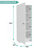 Tuhome Belleria Single Door Narrow Storage Cabinet and Pantry with 4 Interior Shelves, Slim Storage Unit for Kitchen, Bedroom, Office, or Living Room