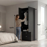 Vico 76-Inch High Armoire Wardrobe Closet with Double Door Cabinet, Two Spacious Drawers, Internal Shelf, Hanging Rod, Multi-Section Clothing Organizer for Bedroom Storage and Freestanding Clothes Organization