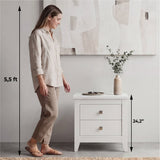 Tuhome Amara 24" Tall Nightstand with 2 Spacious Drawers, Wide Superior Top for Décor Display, Elegant Metal Handles, Classic–Modern Bedroom Storage Solution Offering Style, Functionality and Daily Organization