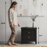 Tuhome Amara 24" Tall Nightstand with 2 Spacious Drawers, Wide Superior Top for Décor Display, Elegant Metal Handles, Classic–Modern Bedroom Storage Solution Offering Style, Functionality and Daily Organization