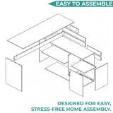 Tuhome Axis Modern L-Shaped Computer Desk with Spacious Work Surface, Open Shelving, Closed Storage Cabinet with Interior Shelves, Contemporary Corner Desk for Home Office Organization and Efficient Work-From-Home Setups