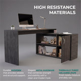 Tuhome Axis Modern L-Shaped Computer Desk with Spacious Work Surface, Open Shelving, Closed Storage Cabinet with Interior Shelves, Contemporary Corner Desk for Home Office Organization and Efficient Work-From-Home Setups