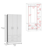 Sebree 71-Inch High Armoire Wardrobe Closet with Four Doors, Two Drawers, Three Cabinet Sections, Six Storage Shelves and Hanging Rod, Freestanding Bedroom Clothes Storage Organizer for Modern Home Organization and Daily Wardrobe Use