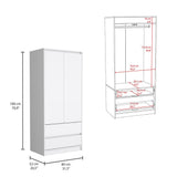Tuhome Austin 2 Drawers Armoire with Double Door Cabinet, Spacious Hanging Rod Storage, Modern Bedroom Closet Organizer with Two Lower Drawers, Superior Vertical Design for Clothes, Accessories and Home Organization