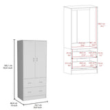 Taly 2-Door Armoire with Two Drawers and Hanging Rod, Spacious Wardrobe Storage Cabinet for Clothing, Accessories and Daily Essentials, Functional Vertical Closet Organizer for Bedrooms and Dressing Spaces