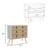 TUHOME Huna Dresser with Three Spacious Drawers, Modern Metal Handles, Raised Wooden Legs, Wide Top Surface for Decor and Everyday Essentials, Contemporary Storage Unit for Bedrooms, Closets and Organized Living Spaces