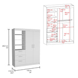 Tuhome Kenya 3 Drawers Armoire with Double Door Cabinet, Hanging Rod Storage, Three-Tier Open Shelves, Modern Bedroom Closet Organizer with Spacious Drawers and Multi-Functional Display Space for Home Organization