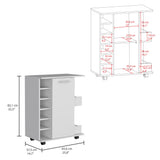 Lothian Bar Cart with Single-Door Cabinet, Two Side Storage Shelves, Built-In Six-Bottle Wine Rack and Smooth-Rolling Casters for Mobile Entertaining, Organized Beverage Service and Stylish Home Bar Functionality