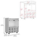 TUHOME St Andrews Bar Cart with Built-In 8-Bottle Rack, Double Glass Door Cabinet, Aluminum-Edged Top Surface and Caster Wheels Offering Modern Mobile Entertainment Storage and Elegant Organization for Hosting Spaces