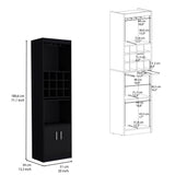 Kevil 71-Inch Tall Bar Cabinet with Pull-Out Tray, 12-Bottle Wine Cubbies, Glass Holder Stemware Rack, Multi-Tier Shelves, Liquor Storage, Adjustable Compartments and Modern Freestanding Design for Home Entertainment