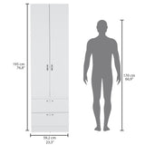 Vico 76-Inch High Armoire Wardrobe Closet with Double Door Cabinet, Two Spacious Drawers, Internal Shelf, Hanging Rod, Multi-Section Clothing Organizer for Bedroom Storage and Freestanding Clothes Organization