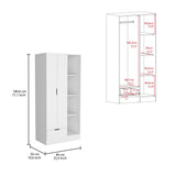 Memphis Wardrobe Armoire with Double-Door Hanging Cabinet, Four-Tier Storage Shelves, Spacious Lower Drawer and Modern Space-Saving Vertical Organization for Clothing, Accessories and Everyday Bedroom Essentials
