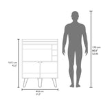 Tori 42" Tall One-Door Bar Cabinet with Three Cubbies, Three Shelves, Top Prep Surface with Protective Rail, Modern Liquor Cabinet for Living Room, Home Bar Storage Organizer and Display Unit