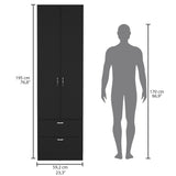 Vico 76-Inch High Armoire Wardrobe Closet with Double Door Cabinet, Two Spacious Drawers, Internal Shelf, Hanging Rod, Multi-Section Clothing Organizer for Bedroom Storage and Freestanding Clothes Organization