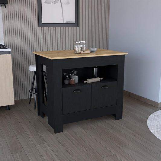 TUHOME Arlet Kitchen Island with Spacious Two-Door Cabinet Storage, Open Utility Shelf, Functional Workstation Surface, Versatile Organization Design for Modern Homes, Ideal for Enhancing Everyday Kitchen Efficiency