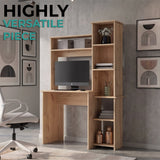 Tuhome Versalles Writing Desk with Two Superior Shelves, Five Side Open Storage Compartments, Space-Saving Modern Workstation Design for Studios and Offices, Ideal for Organization, Books, Accessories and Daily Productivity