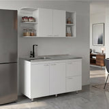 Elica Kitchen Cabinet Set with Upper and Lower Storage, 4 Doors and Open Shelves, Modern Wall-Mounted and Base Units for Storing Cookware, Pantry Items, and Dinnerware, Spacious and Functional Kitchen Storage Solution