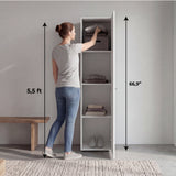 Home Linen Freestanding Tall Cabinet with Single Door and 4 Horizontal Storage Shelves, Cabinet for Bathroom, Bedroom or Laundry Room