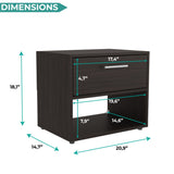 Alpine 18" High One Drawer Nightstand with Open Shelf, Compact Bedside Table and Modern Side Table for Bedroom or Living Room Storage, Minimalist End Table with Functional Design and Practical Everyday Organization