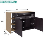 Bari Modern Kitchen Island and Counter Dining Table, Compact Structure with 4 Open Display Shelves, Two-Door Cabinet and, Spacious Dining Countertop